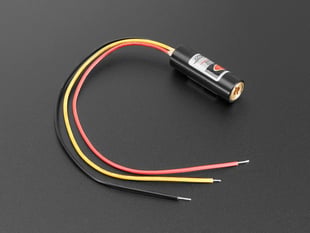Angled shot of laser diode module with red, black, and yellow wires.