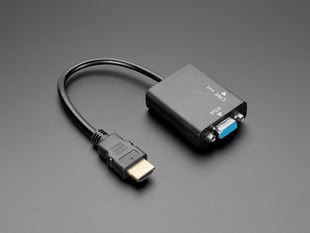 Angled Shot of the HDMI to VGA Video Adapter and 3.5mm Male/Male Stereo Cable.