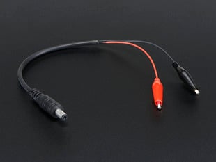 Front shot of a 2.1mm DC Barrel Plug to Alligator Clips.
