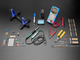 Collection of many electronic hand tools and soldering equipment