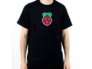 Man wearing black t-shirt with Raspberry Pi logo