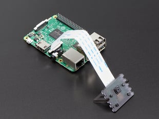 Angled shot of a Adjustable Pi Camera Mount connected to a camera with an Adjustable Pi Camera Mount.