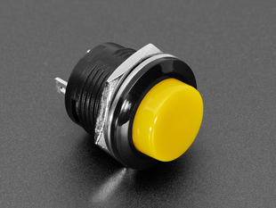 Angled shot of 16mm yellow panel mount pushbutton.
