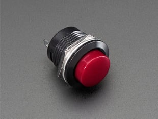Angled shot of 16mm burgundy panel mount pushbutton.