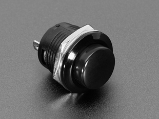 Angled shot of 16mm black panel mount pushbutton.