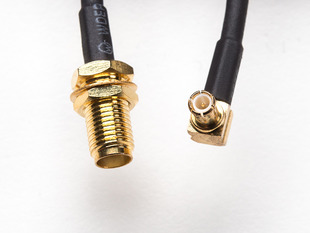 Close-up of MX to RF connector ends on adapter cable.