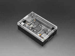 Angled shot of black microcontroller in enclosure.