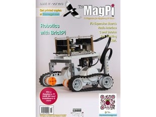 Front cover of magazine "The MagPi - Issue 17" featuring robotics with BrickPi.