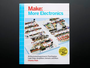 Front cover of "Make: More Electronics" by Charles Platt. Cover photograph features multiple breadboards with highly intricate wirings.