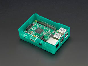 Angled shot of assembled green Pi Model B+ / Pi 2 / Pi 3 Case Base without lid.