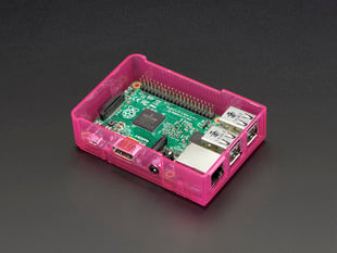 Angled shot of assembled pink Pi Model B+ / Pi 2 / Pi 3 Case Base without lid.