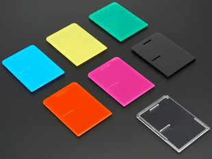 angled shot of of seven Raspberry Pi model B+ / Pi 2 / Pi 3 case lids in different colors.