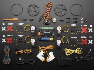 Hummingbird Duo Premium Robotics Kit - Collection of robot kit with board, many coiled wires and sensors, multiple motors and power supply.
