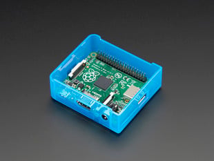 Angled shot of blue Raspberry Pi Model A+ Case without lid.
