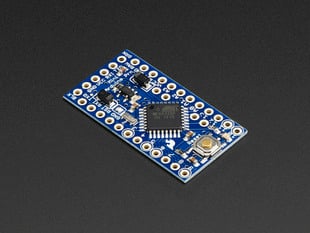 blue, rectangle-shaped Arduino microcontroller.