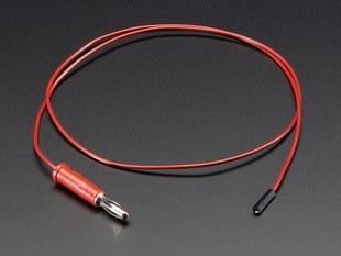 Angled shot of red Pomona Female 0.1" Socket to Banana Plug cable.