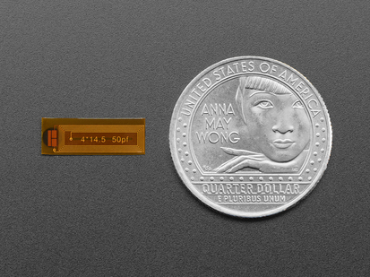 mini flexible RFID tag with U.S. quarter for scale.