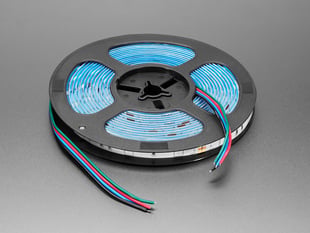 Angled Shot of the RGB LED weatherproof flexi-strip - 30 LED/m - 5m on the reel.