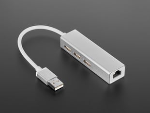 Angled shot of USB-A hub with Ethernet.