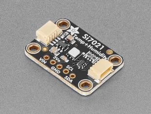 Angled shot of black, rectangular temperature and humidity sensor breakout.