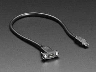 12 inch long black, panel mount extension USB Cable - Micro B plug to Micro B socket
