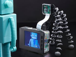 Angled shot of a Raspberry Pi DIY Camera Pack. 