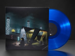 album cover of Infinity Shred - "Long Distance Adafruit Edition" with translucent blue record disc half-pulled out.