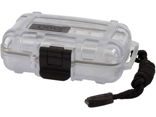 Small, clear, waterproof enclosure with lanyard.