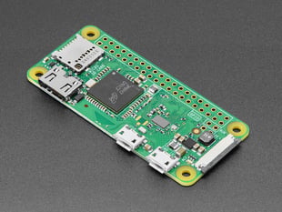 Angled shot of Raspberry Pi Zero W computer.