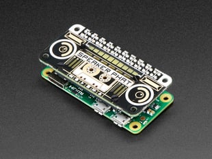 Angled shot of a Pimoroni Speaker pHAT for Raspberry Pi Zero stacked on a Pi Zero. 