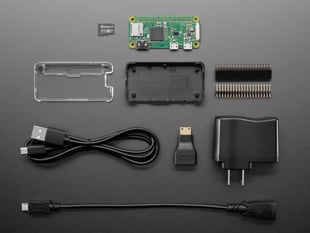 Raspberry Pi Zero, micro SD card, cables, headers and case