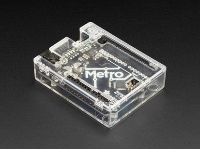 Angled shot of a Clear Enclosure assembled on a Metro. 