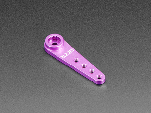 Angled shot of small, purple, aluminum servo arm.