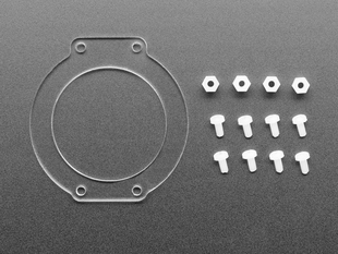 Circular acrylic piece with white plastic screws and nuts.