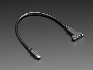 30cm long black USB micro-B to USB-C panel mount cable.