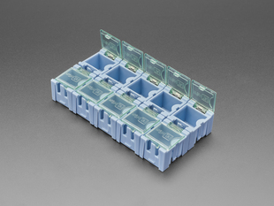Angled Shot of the Tiny Modular Snap Boxes - SMD component storage - 10 pack.