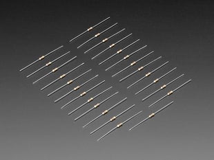 Angled shot of 25 Through-Hole Resistors - 100 ohm 5% 1/4W.