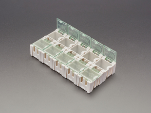 10 pack of Tiny Modular Snap Boxes for SMD component storage - White half opened up.