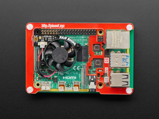 Top down view of a Pimoroni Fan SHIM connected to a Raspberry Pi