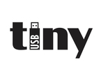 Black and white image of the word "tiny". The "i" is in the shade of a USB stick and read "USB" text on the "i".