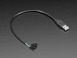 Angled shot of Black, USB-A plug cable with four socket jumpers.