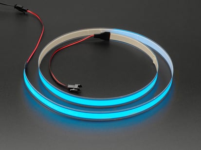 Demo Shot of the Blue Electroluminescent (EL) Tape Strip - 100cm w/two connectors.