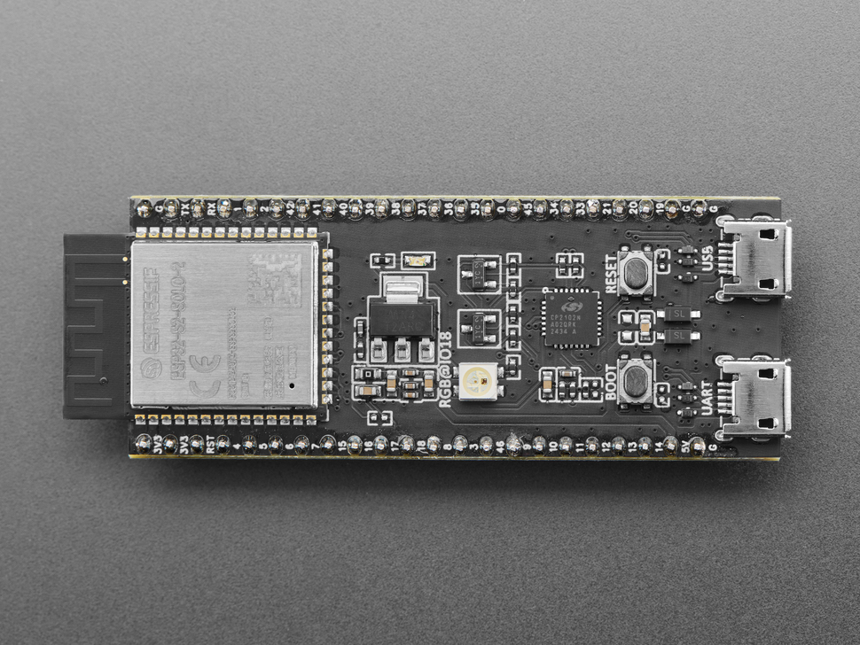 Top Down Shot of the ESP32-S2 Saola 1R Dev Kit featuring ESP32-S2 WROVER