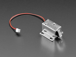 Angled shot of short lock-style solenoid with 2-pin JST connector.
