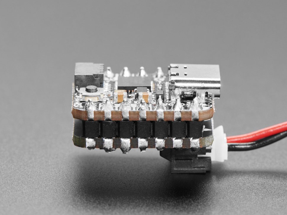 Additional close-up "sandwich" shot of QT Py and LiPo BFF.