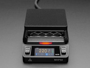Front Shot of the MHP50-B5 Mini Brass Heating Plate with the Display On.
