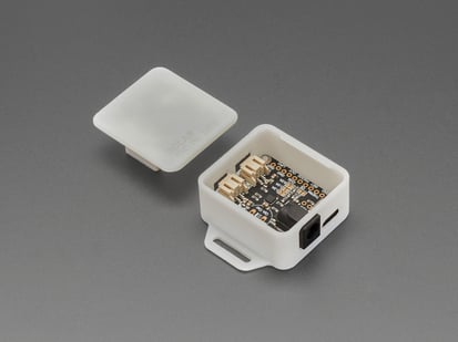 Angled shot of solar charger PCB in enclosure with lid off.