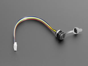 Angled shot of panel mount USB-to-6-pin-JST-PH cable with cap off.