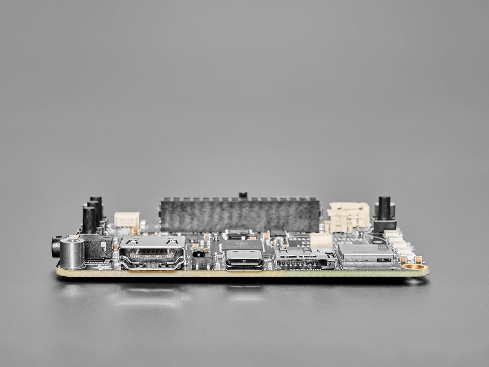 Close-up of periphery ports on PCB.