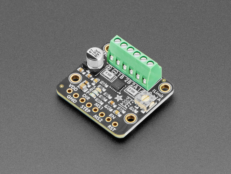 Angled Shot of the Adafruit STSPIN220 Stepper Motor Driver Breakout Board.
